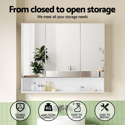 Cefito Bathroom Mirror Cabinet Medicine Adjustable Shelves Wall Hung 900x750mm White-Furniture &gt; Bathroom &gt; Bathroom Cabinets, Cupboards &amp; Storage-PEROZ Accessories