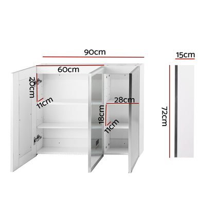 Bathroom Mirror Cabinet LED Light 900x720mm Medicine Wall Storage-Furniture &gt; Bathroom &gt; Bathroom Cabinets, Cupboards &amp; Storage-PEROZ Accessories