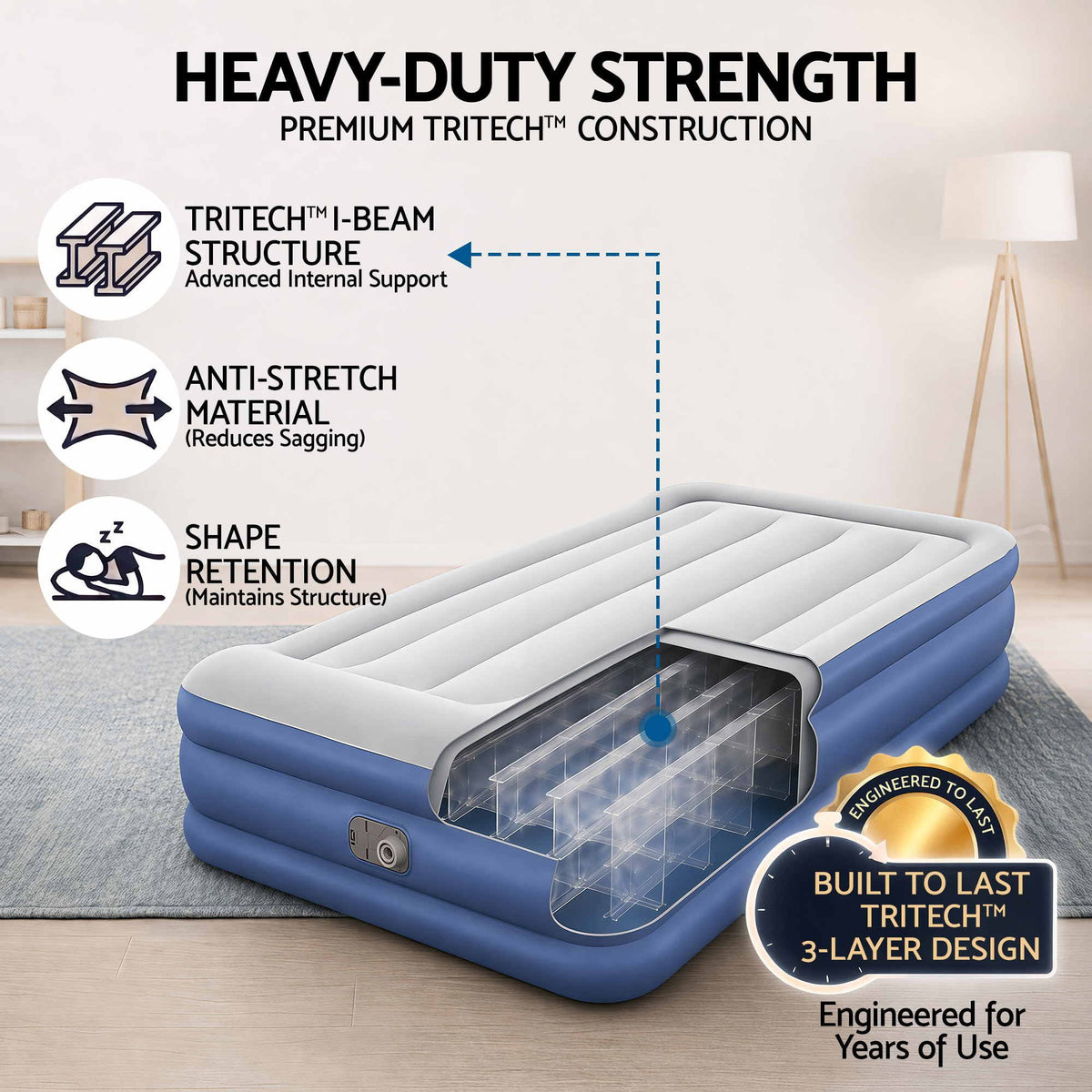 Bestway Air Mattress Inflatable Bed 46cm Airbed Single Blue-Home &amp; Garden > Inflatable Mattress-PEROZ Accessories