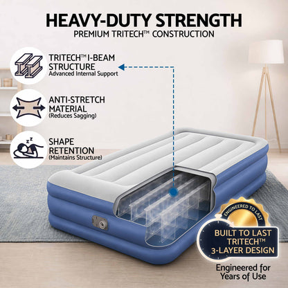 Bestway Air Mattress Inflatable Bed 46cm Airbed Single Blue-Home &amp; Garden > Inflatable Mattress-PEROZ Accessories