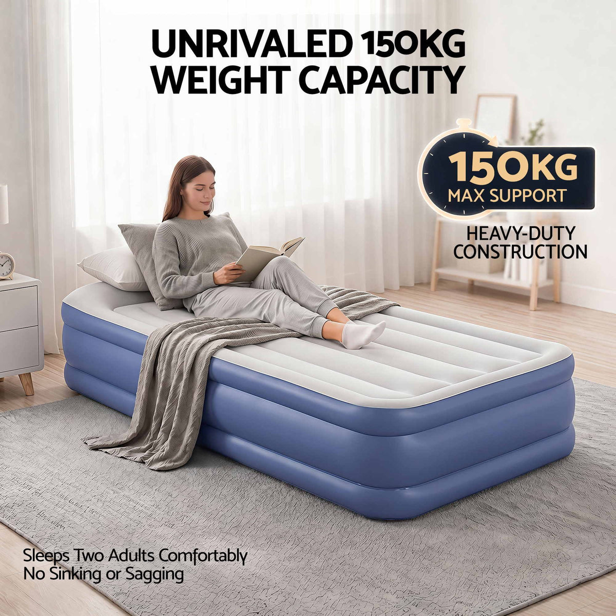 Bestway Air Mattress Inflatable Bed 46cm Airbed Single Blue-Home &amp; Garden > Inflatable Mattress-PEROZ Accessories