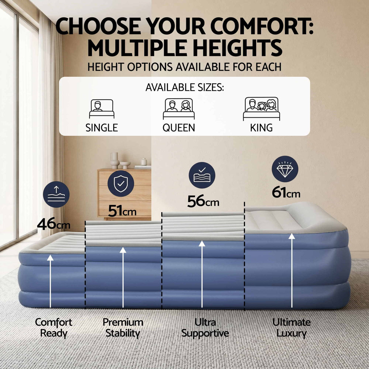 Bestway Air Mattress Inflatable Bed 46cm Airbed Single Blue-Home &amp; Garden > Inflatable Mattress-PEROZ Accessories
