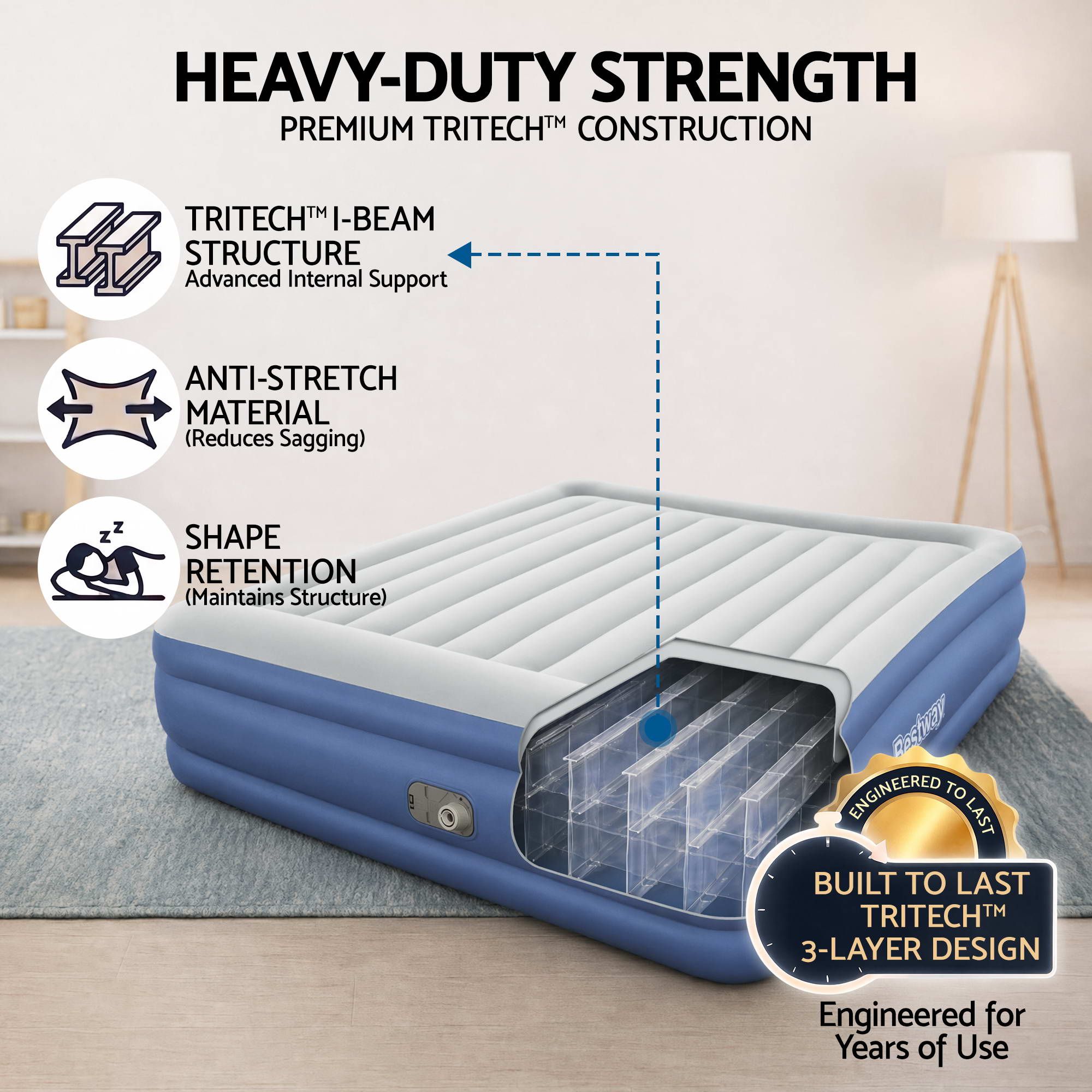 Bestway Air Mattress King Inflatable Bed 56cm Airbed Blue-Home &amp; Garden > Inflatable Mattress-PEROZ Accessories