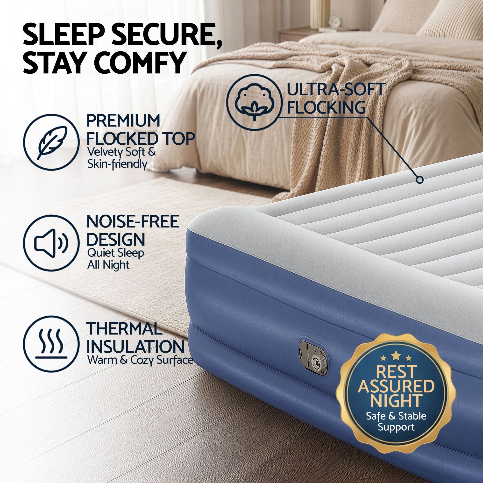 Bestway Air Mattress King Inflatable Bed 56cm Airbed Blue-Home &amp; Garden > Inflatable Mattress-PEROZ Accessories
