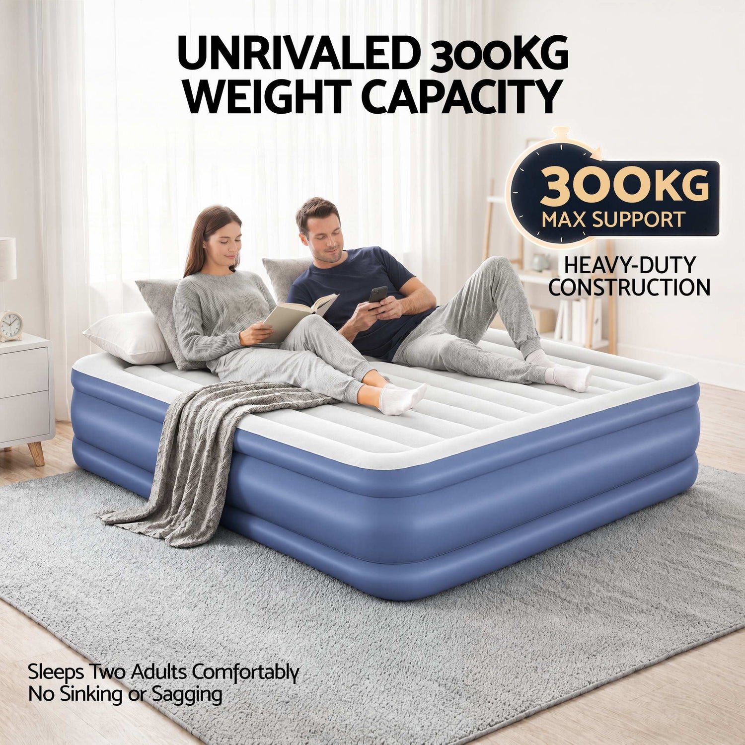 Bestway Air Mattress King Inflatable Bed 56cm Airbed Blue-Home &amp; Garden > Inflatable Mattress-PEROZ Accessories