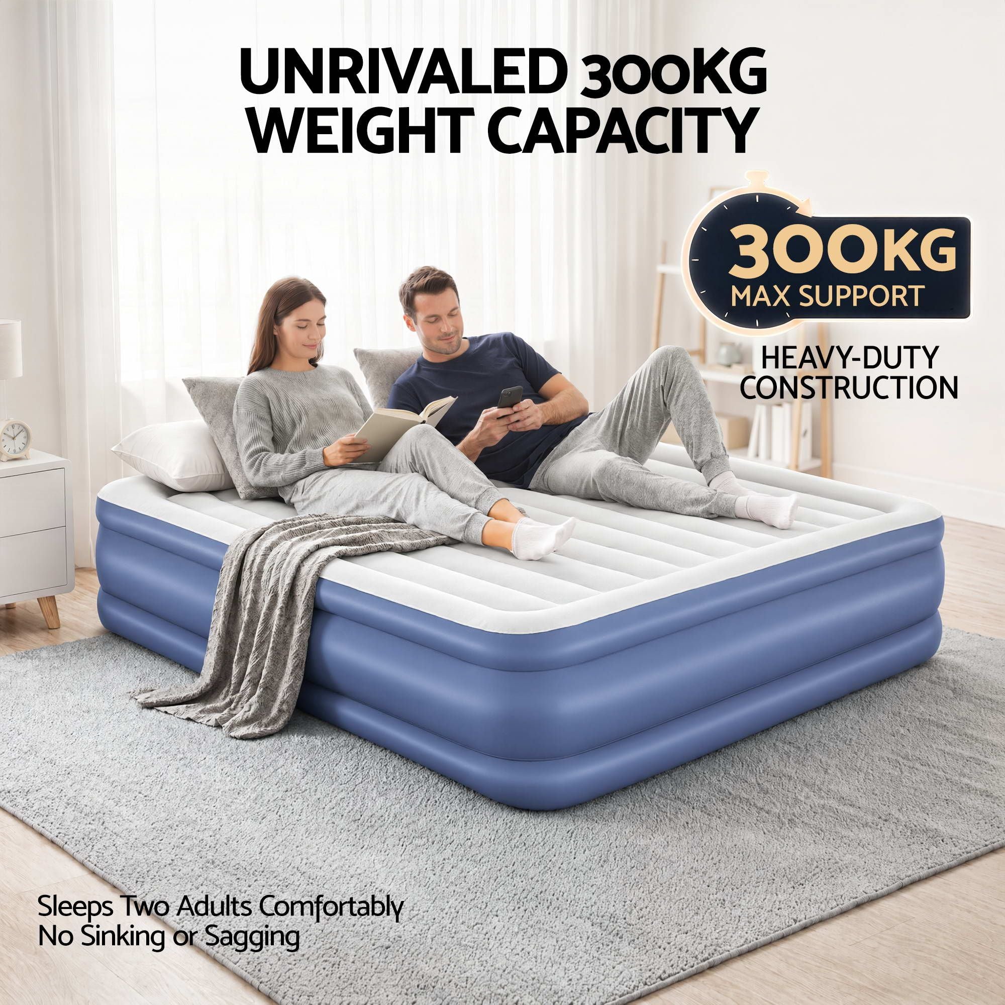 Bestway Air Mattress King Inflatable Bed 56cm Airbed Blue-Home &amp; Garden > Inflatable Mattress-PEROZ Accessories
