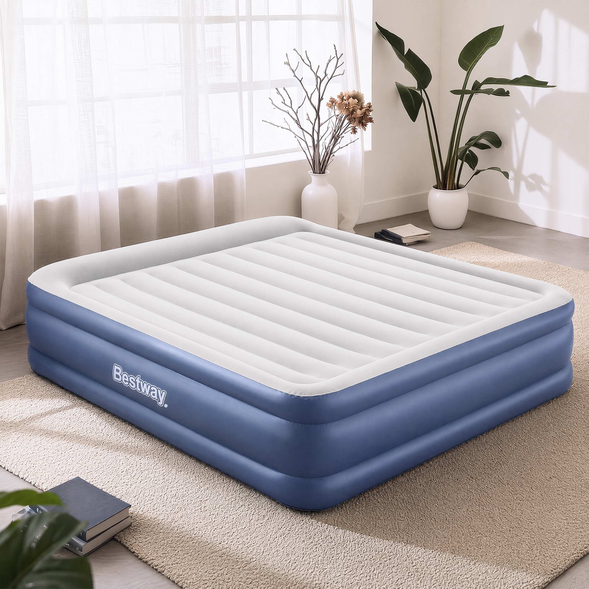 Bestway Air Mattress King Inflatable Bed 56cm Airbed Blue-Home &amp; Garden > Inflatable Mattress-PEROZ Accessories