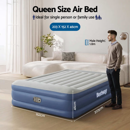 Bestway Air Mattress Queen Inflatable Bed 46cm Airbed Blue-Home &amp; Garden > Inflatable Mattress-PEROZ Accessories