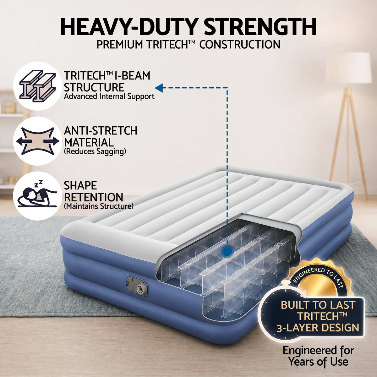 Bestway Air Mattress Queen Inflatable Bed 46cm Airbed Blue-Home &amp; Garden > Inflatable Mattress-PEROZ Accessories