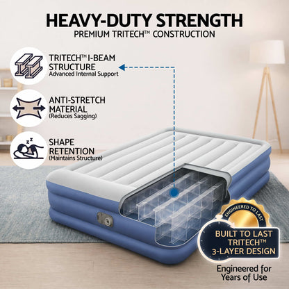 Bestway Air Mattress Queen Inflatable Bed 46cm Airbed Blue-Home &amp; Garden > Inflatable Mattress-PEROZ Accessories