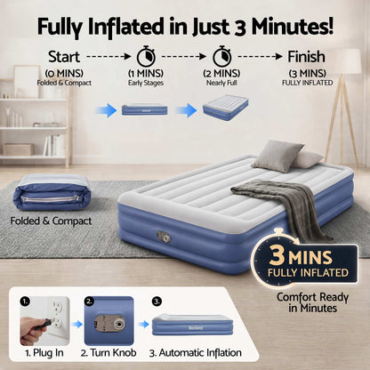 Bestway Air Mattress Queen Inflatable Bed 46cm Airbed Blue-Home &amp; Garden > Inflatable Mattress-PEROZ Accessories