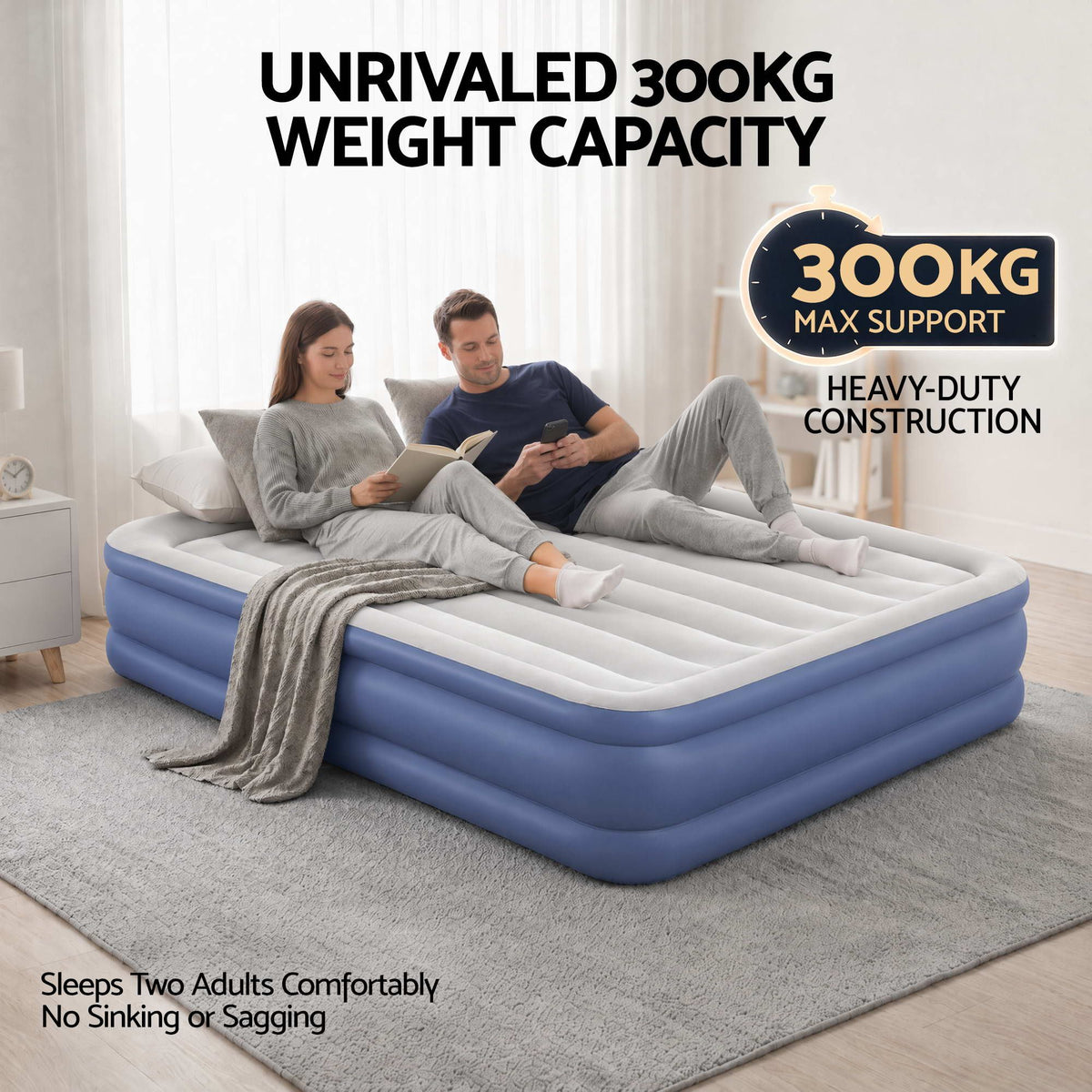 Bestway Air Mattress Queen Inflatable Bed 46cm Airbed Blue-Home &amp; Garden > Inflatable Mattress-PEROZ Accessories