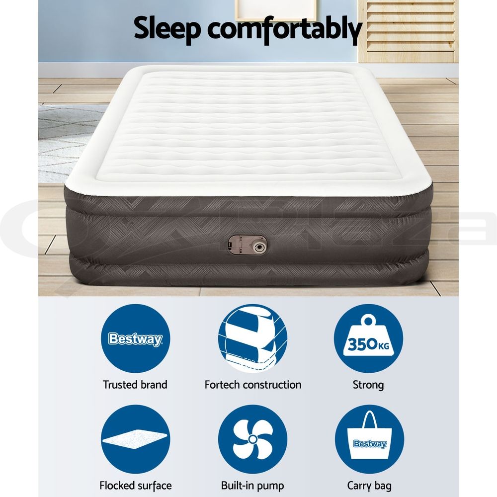 Bestway Queen Air Mattress with Built-in Pump Fortech Inflatable Bed 46cm
