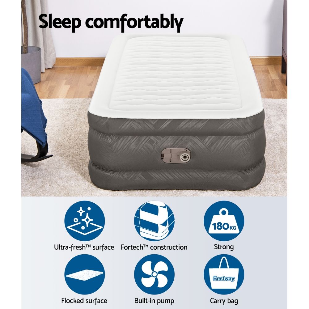Bestway Single Air Mattress with Built-in Pump Fortech Inflatable Bed 46cm