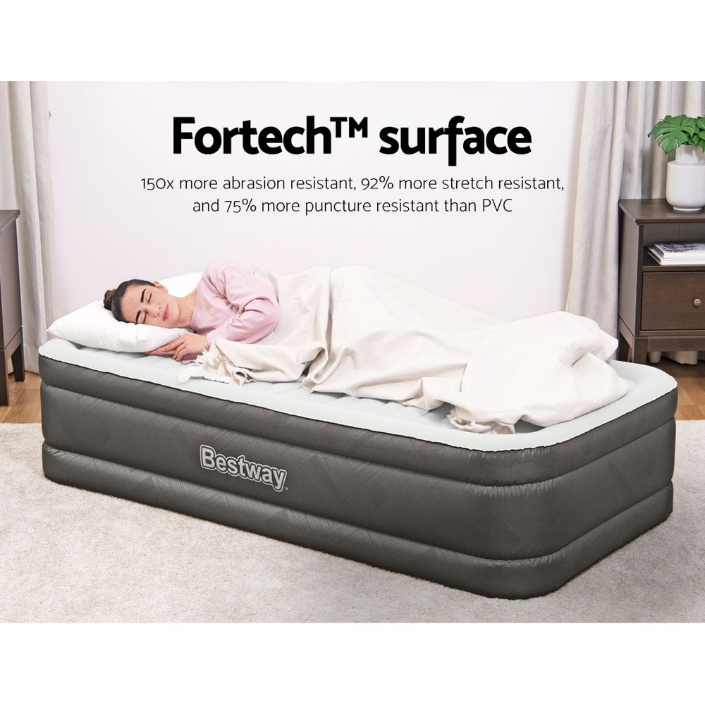Bestway Single Air Mattress with Built-in Pump Fortech Inflatable Bed 46cm