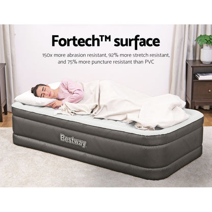 Bestway Single Air Mattress with Built-in Pump Fortech Inflatable Bed 46cm