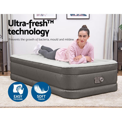 Bestway Single Air Mattress with Built-in Pump Fortech Inflatable Bed 46cm