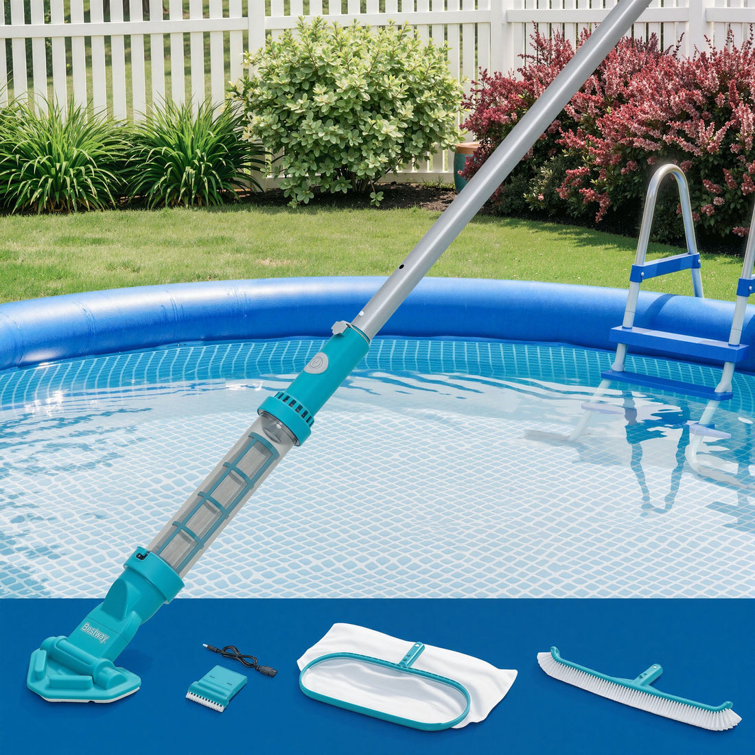Bestway Pool Cleaner Maintenance Rechargeable Vacuum Cleaning Aluminium Pole 2m-Home &amp; Garden > Pool &amp; Accessories > Pool Sweeps &amp; Vacuums-PEROZ Accessories