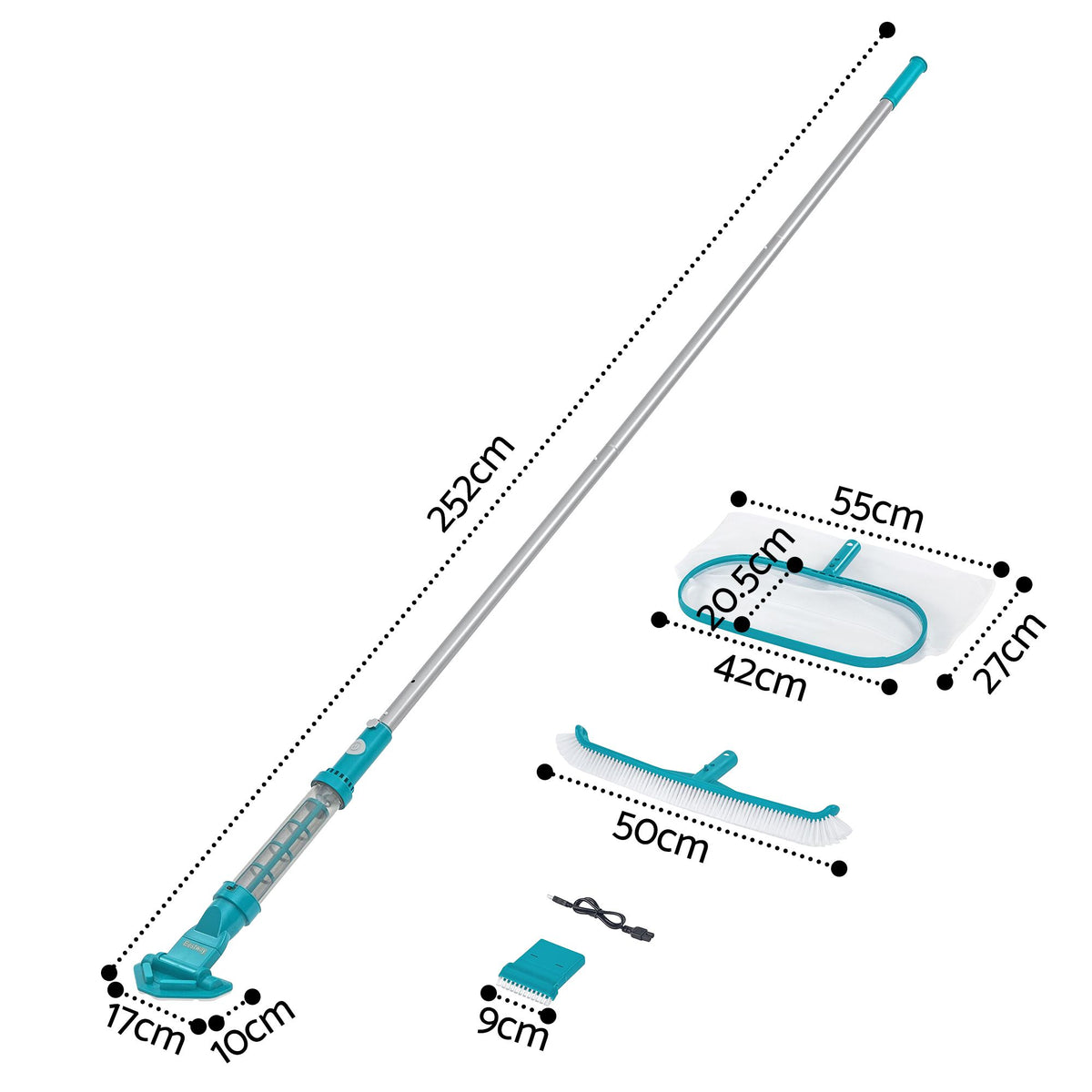 Bestway Pool Cleaner Maintenance Rechargeable Vacuum Cleaning Aluminium Pole 2m-Home &amp; Garden > Pool &amp; Accessories > Pool Sweeps &amp; Vacuums-PEROZ Accessories