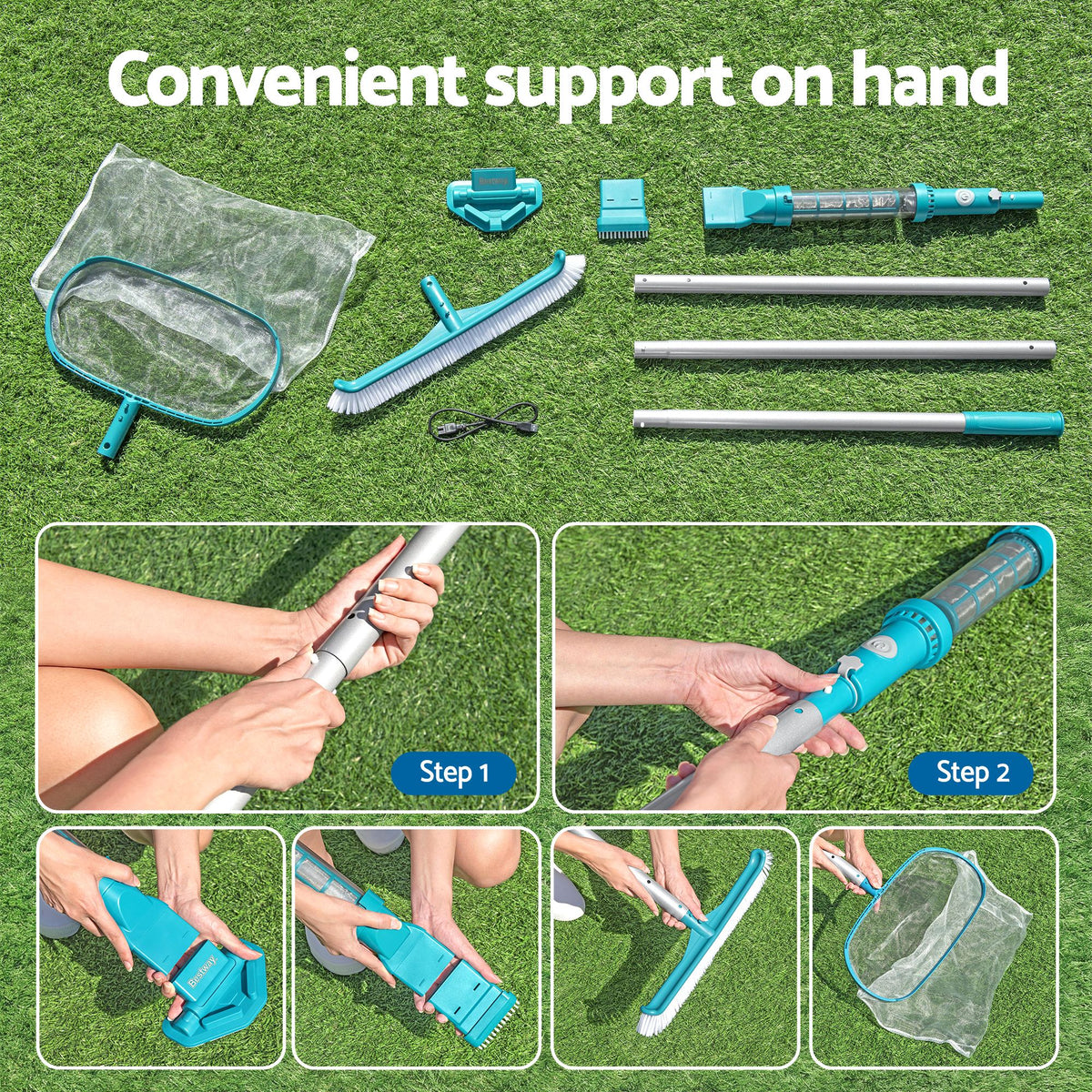 Bestway Pool Cleaner Maintenance Rechargeable Vacuum Cleaning Aluminium Pole 2m-Home &amp; Garden > Pool &amp; Accessories > Pool Sweeps &amp; Vacuums-PEROZ Accessories