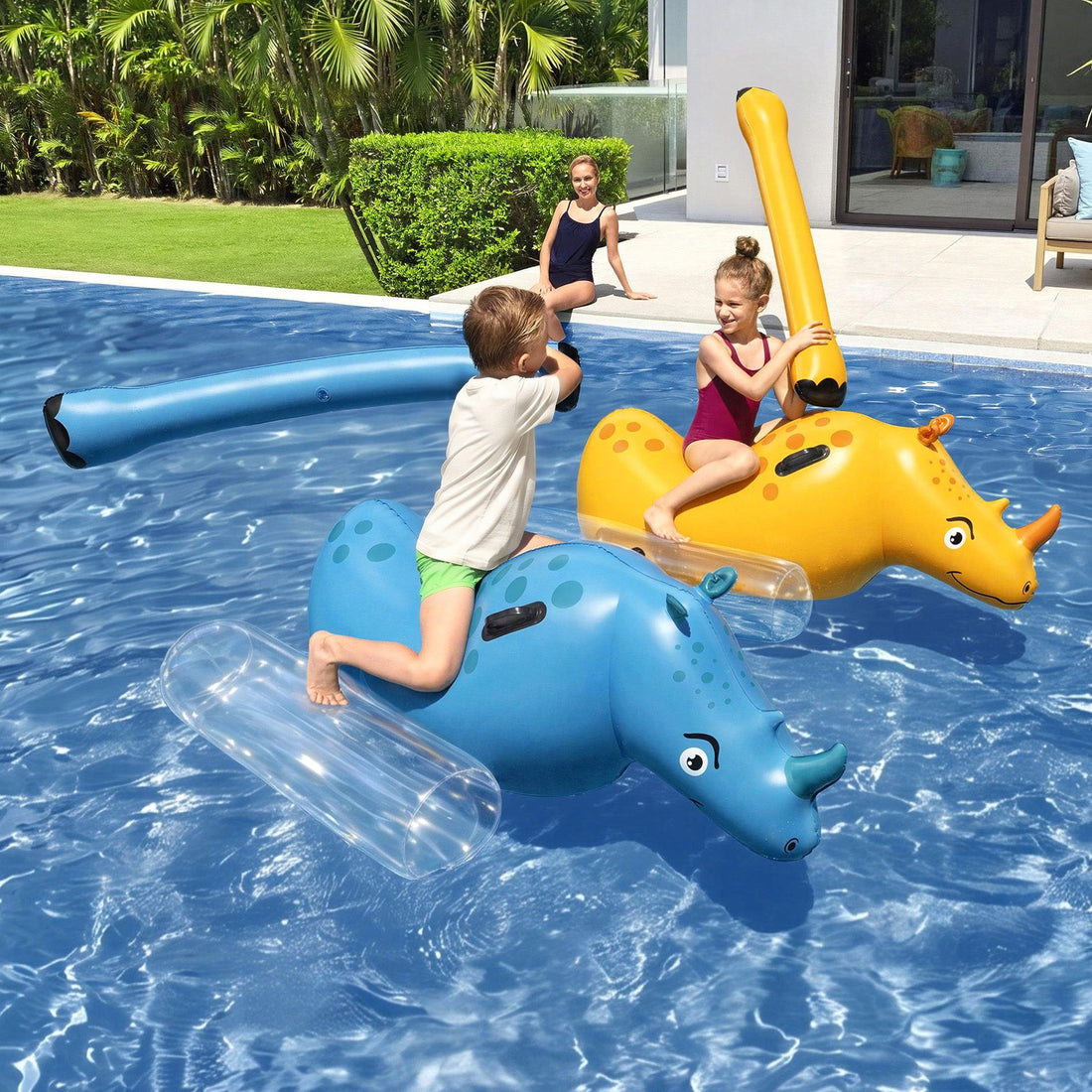 Bestway Kids Rhino Inflatable Ride-On Pool Float Toy Set of 2 with Boppers-Home &amp; Garden > Pool &amp; Accessories > Pool Toys &amp; Inflatables-PEROZ Accessories