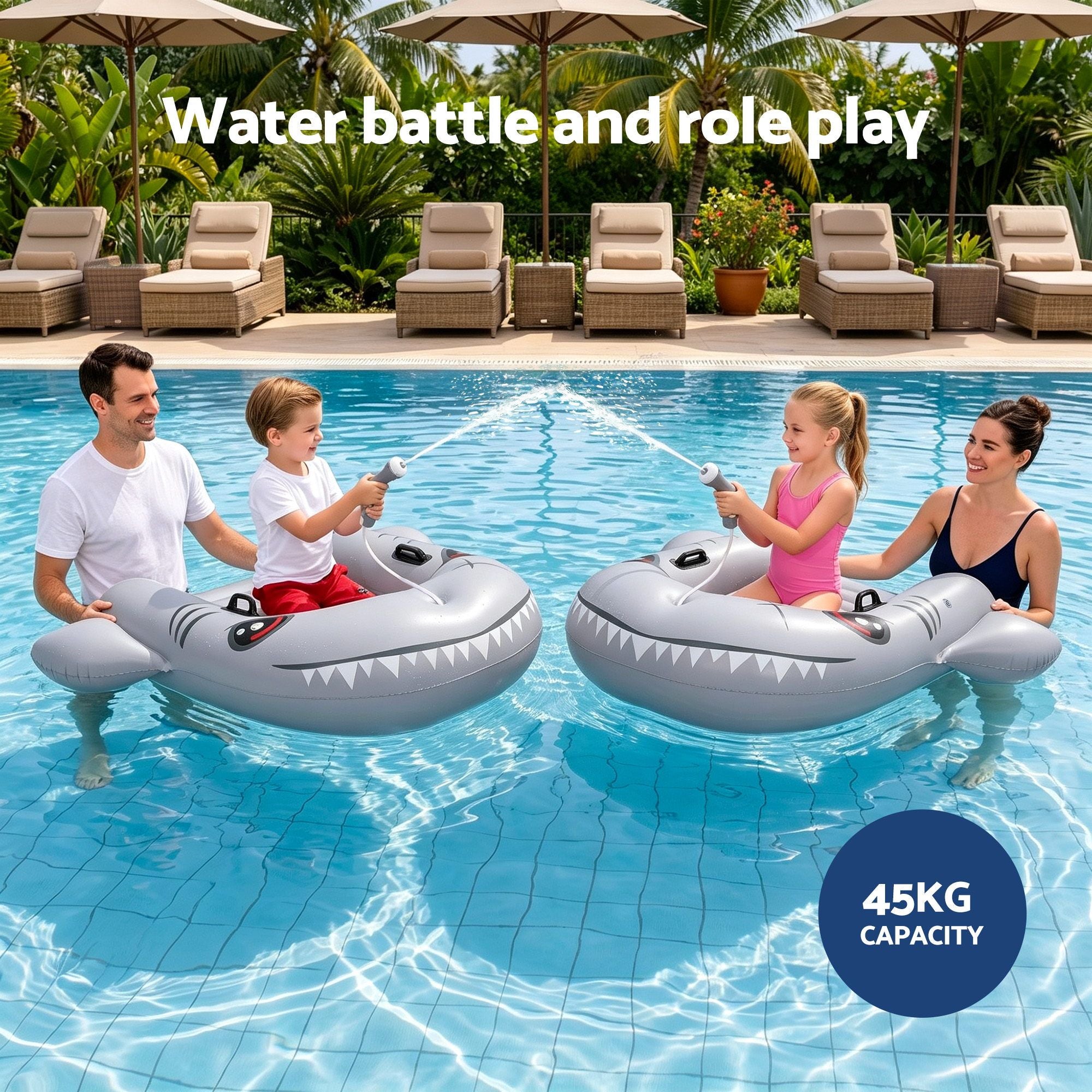 Bestway Shark Ride-On Pool Float Toy Floaties for Kids 45kg Capacity Grey