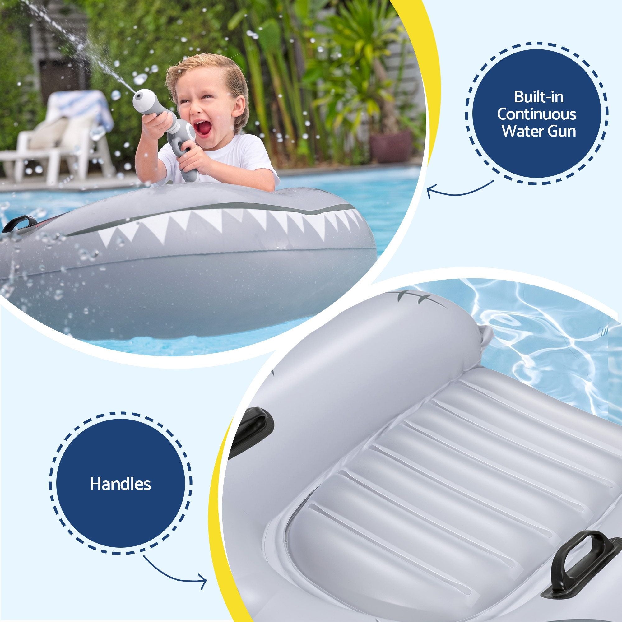 Bestway Shark Ride-On Pool Float Toy Floaties for Kids 45kg Capacity Grey