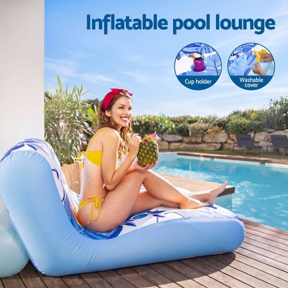 Bestway Inflatable Pool Float Sun Lounger with Cup Holder 163x94cm Blue-Home &amp; Garden > Pool &amp; Accessories > Pool Toys &amp; Inflatables-PEROZ Accessories