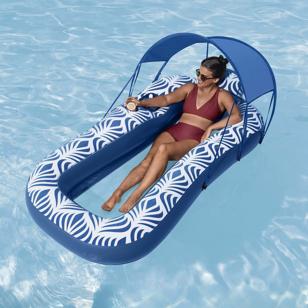 Bestway Inflatable Floating Float Lounger with Sunshade Canopy 1.98Mx1.12M Blue-Home &amp; Garden &gt; Pool &amp; Accessories &gt; Pool Toys &amp; Inflatables-PEROZ Accessories