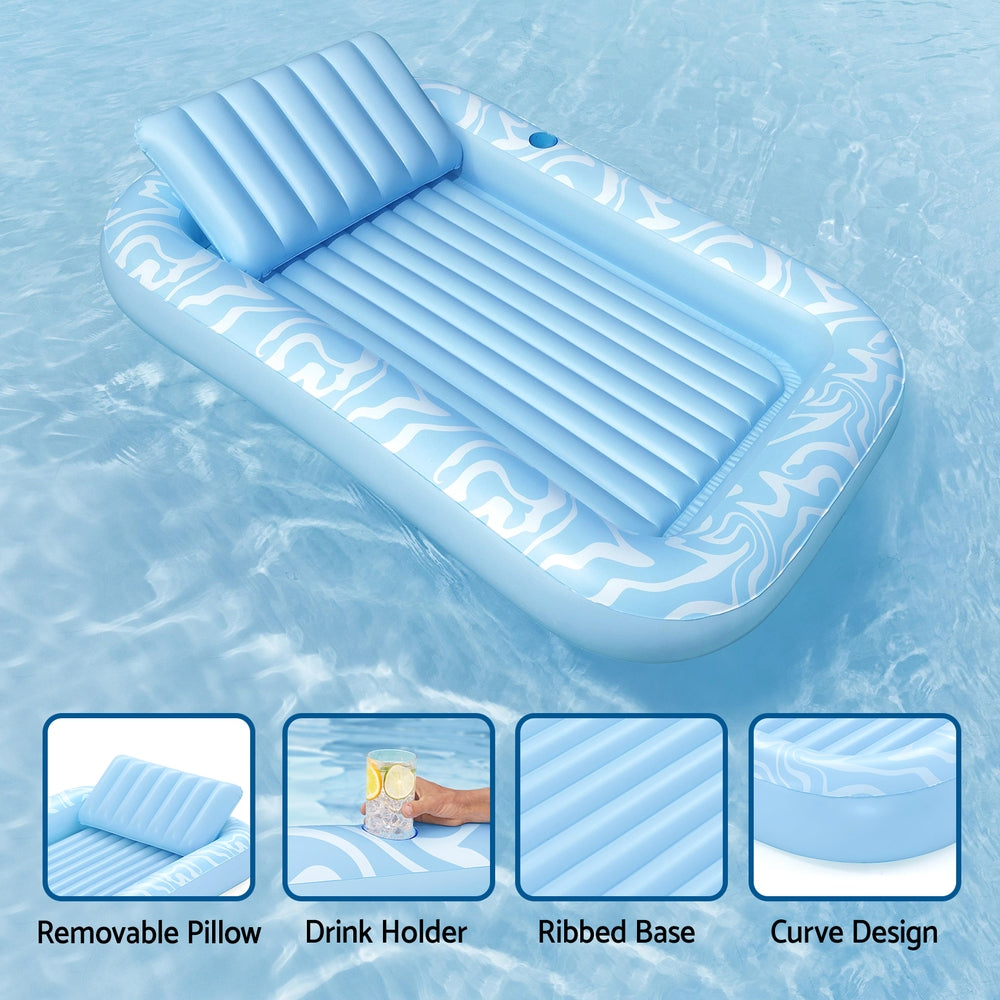 Bestway Float Floating Seat Pool Lounger Inflatable Lounge Chair Bed Pillow Cup Holder 2.03MX1.37M