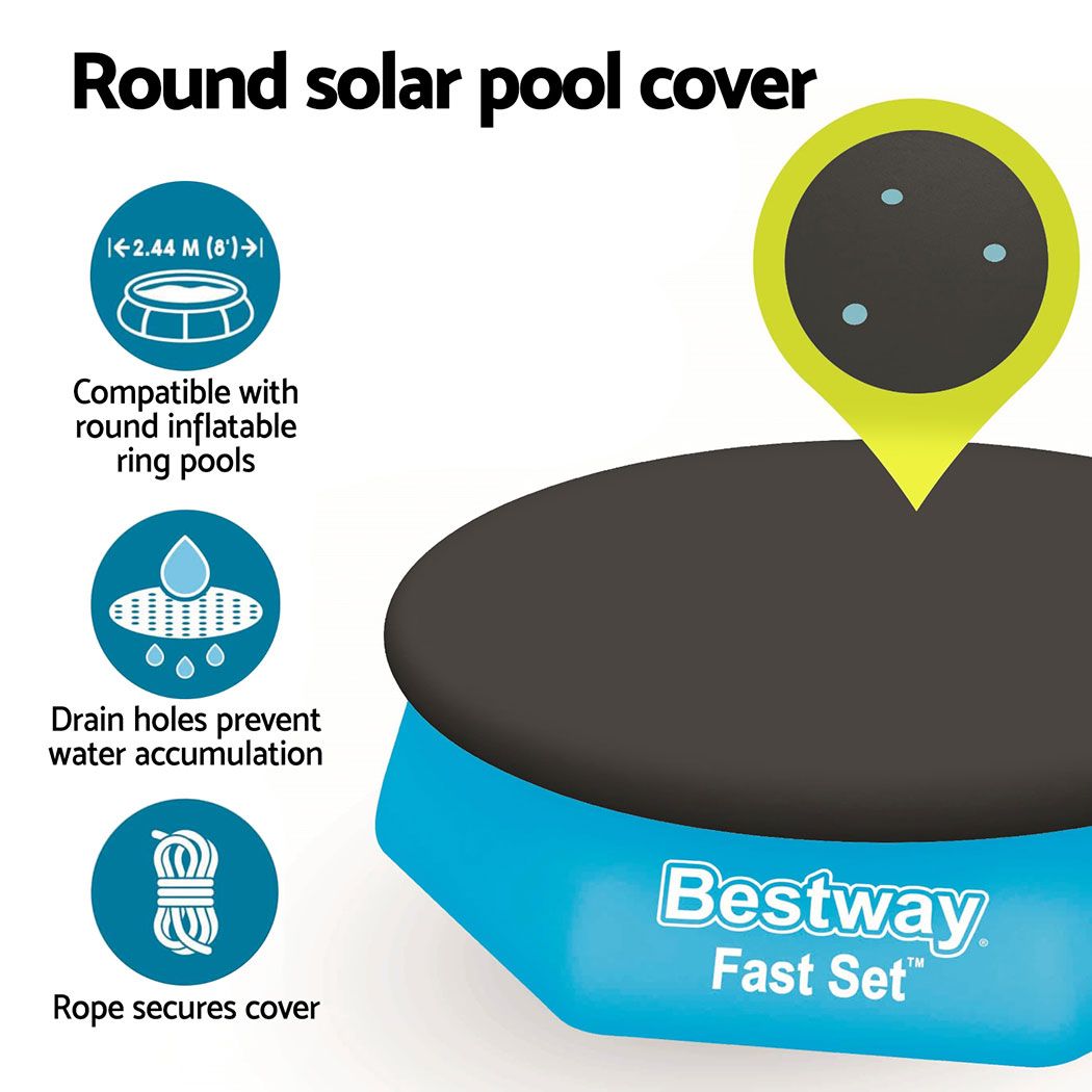 Bestway Pool Cover Fits 2.44m Above Ground Swimming Pool PVC Blanket-Home &amp; Garden > Pool &amp; Accessories > Pool Covers &amp; Accessories-PEROZ Accessories