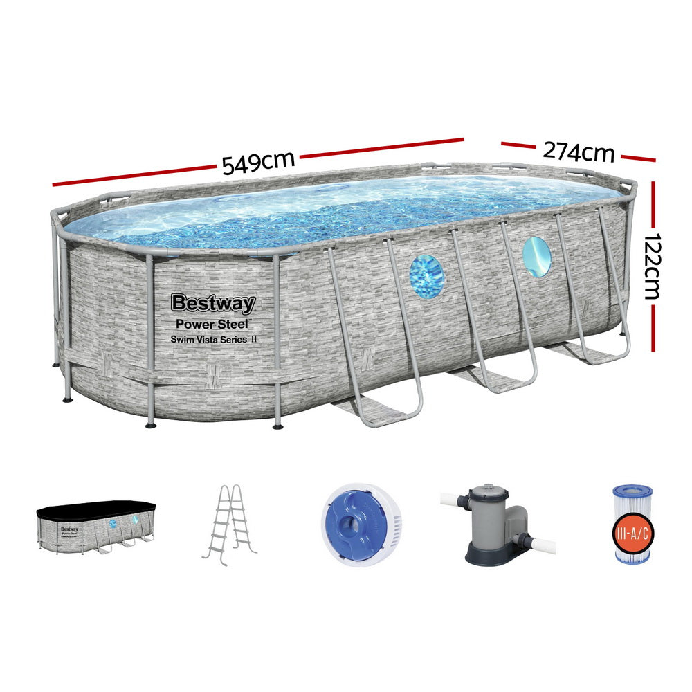 Bestway Swimming Pool 549x274x122cm Steel Frame Above Ground Pools Filter Pump Ladder 13430L-Home &amp; Garden &gt; Pool &amp; Accessories &gt; Swimming Pools-PEROZ Accessories