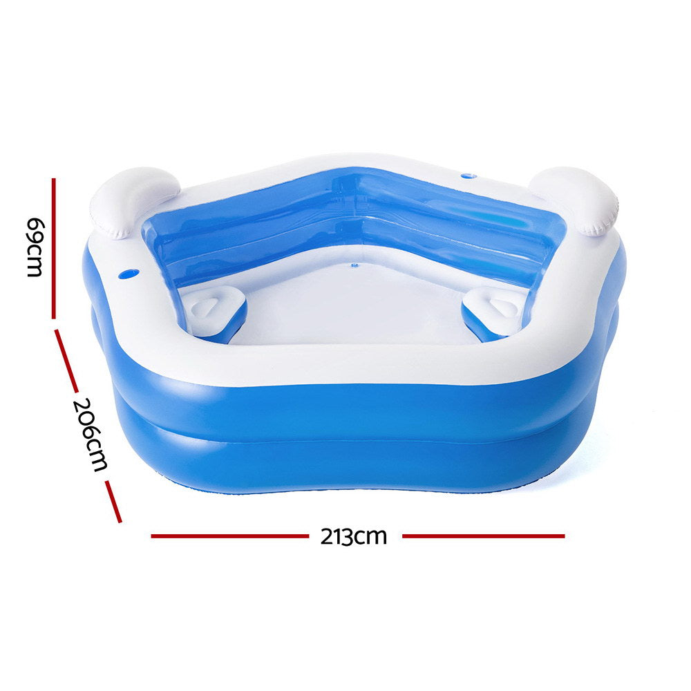 Bestway Kids Inflatable Pool Above Ground Pools Seat Cushions Cup Holder 213x206cm-Home &amp; Garden > Pool &amp; Accessories > Pool Toys &amp; Inflatables-PEROZ Accessories