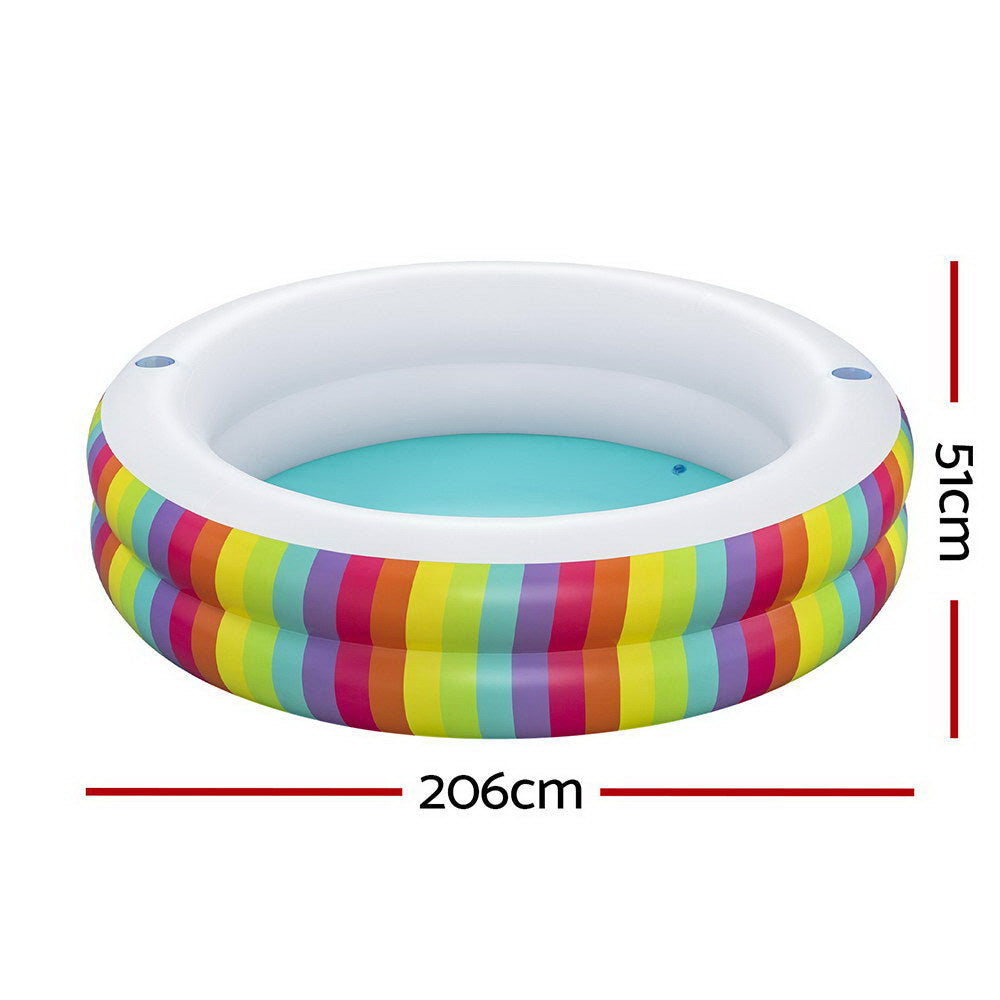 Bestway Kids Inflatable Round Pool Above Ground Cup Holder Rainbow 206x206x51cm-Home &amp; Garden &gt; Pool &amp; Accessories &gt; Swimming Pools-PEROZ Accessories