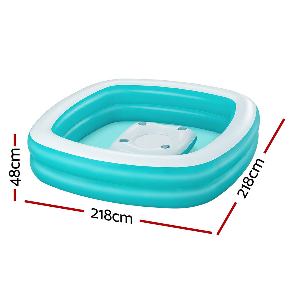 Bestway Kids Inflatable Family Pool with Center Console Cup Holder 218x218x48cm-Home &amp; Garden &gt; Pool &amp; Accessories &gt; Swimming Pools-PEROZ Accessories