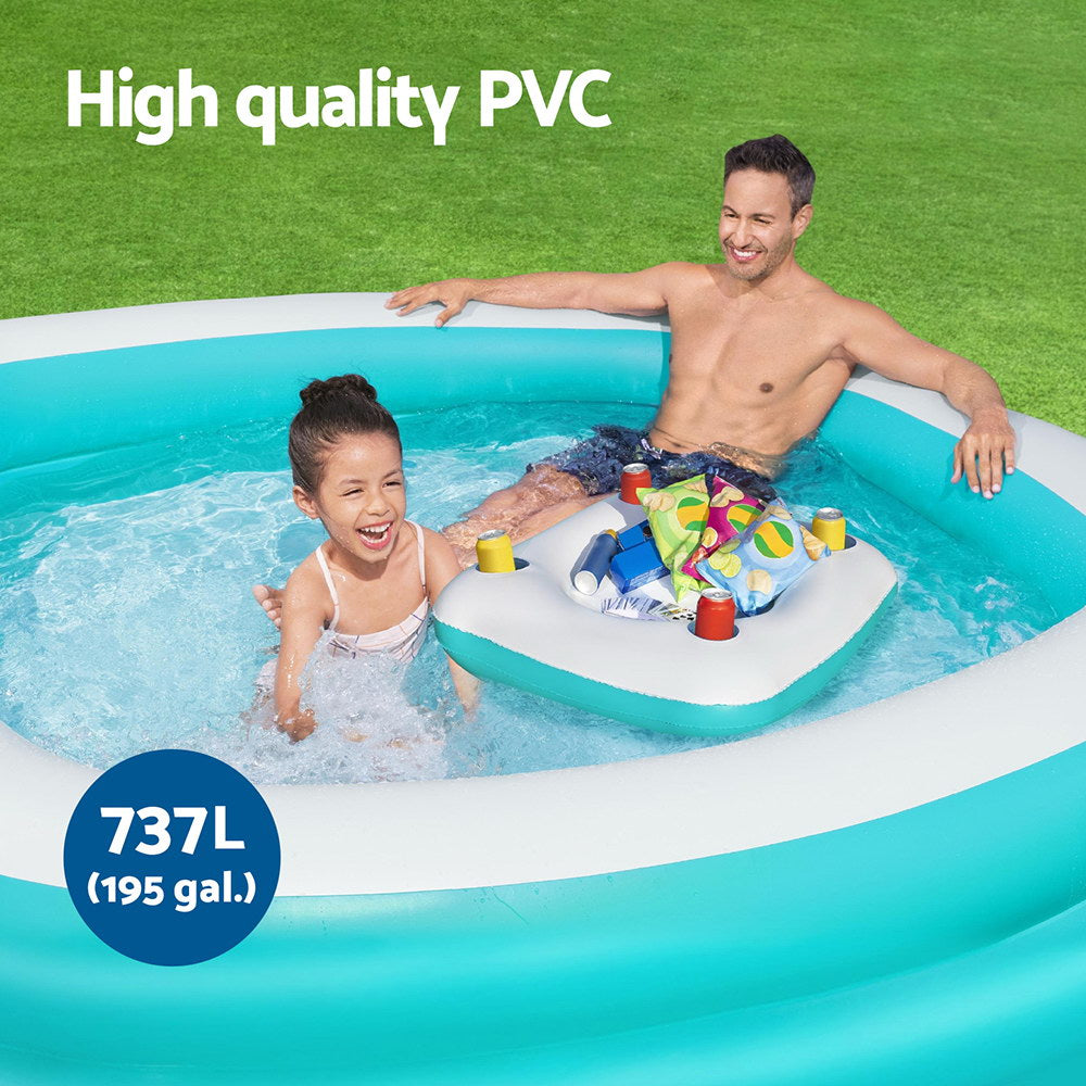 Bestway Kids Inflatable Family Pool with Center Console Cup Holder 218x218x48cm-Home &amp; Garden &gt; Pool &amp; Accessories &gt; Swimming Pools-PEROZ Accessories