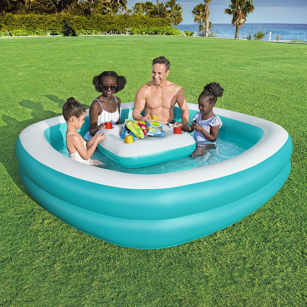 Bestway Kids Inflatable Family Pool with Center Console Cup Holder 218x218x48cm-Home &amp; Garden &gt; Pool &amp; Accessories &gt; Swimming Pools-PEROZ Accessories
