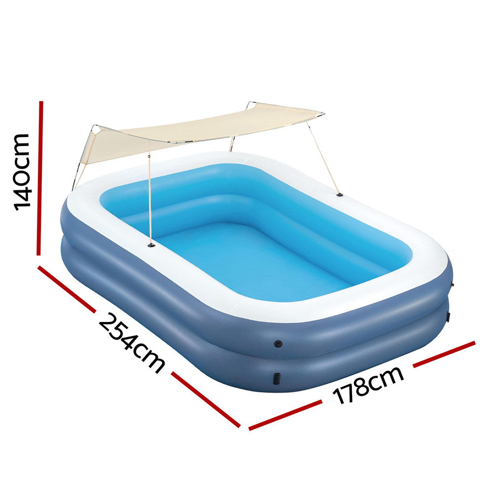 Bestway Kids Inflatable Pool Above Ground Splash Pool with Sunshade 254x178cm-Home &amp; Garden &gt; Pool &amp; Accessories &gt; Swimming Pools-PEROZ Accessories
