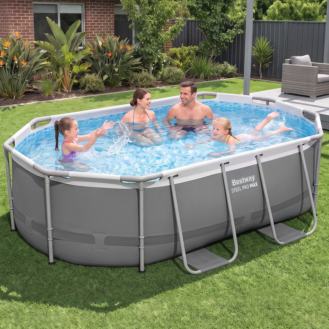Bestway Swimming Pools 305cm x 200cm x 84cm Steel Above Ground Backyard Pool Set-Home &amp; Garden > Pool &amp; Accessories > Swimming Pools-PEROZ Accessories