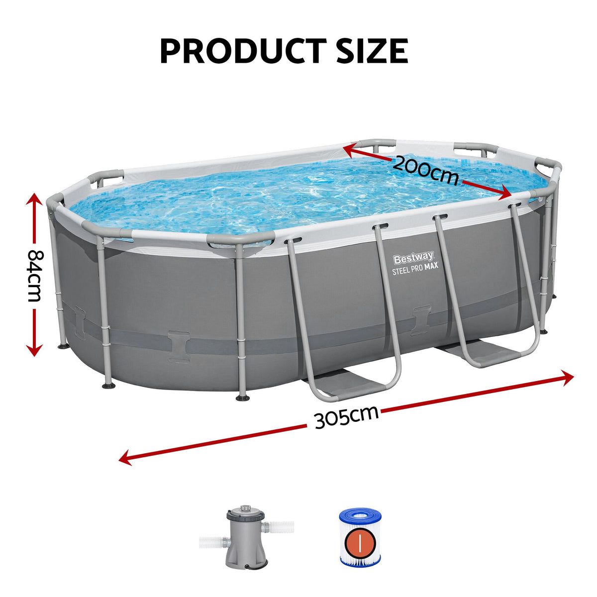 Bestway Swimming Pools 305cm x 200cm x 84cm Steel Above Ground Backyard Pool Set-Home &amp; Garden > Pool &amp; Accessories > Swimming Pools-PEROZ Accessories