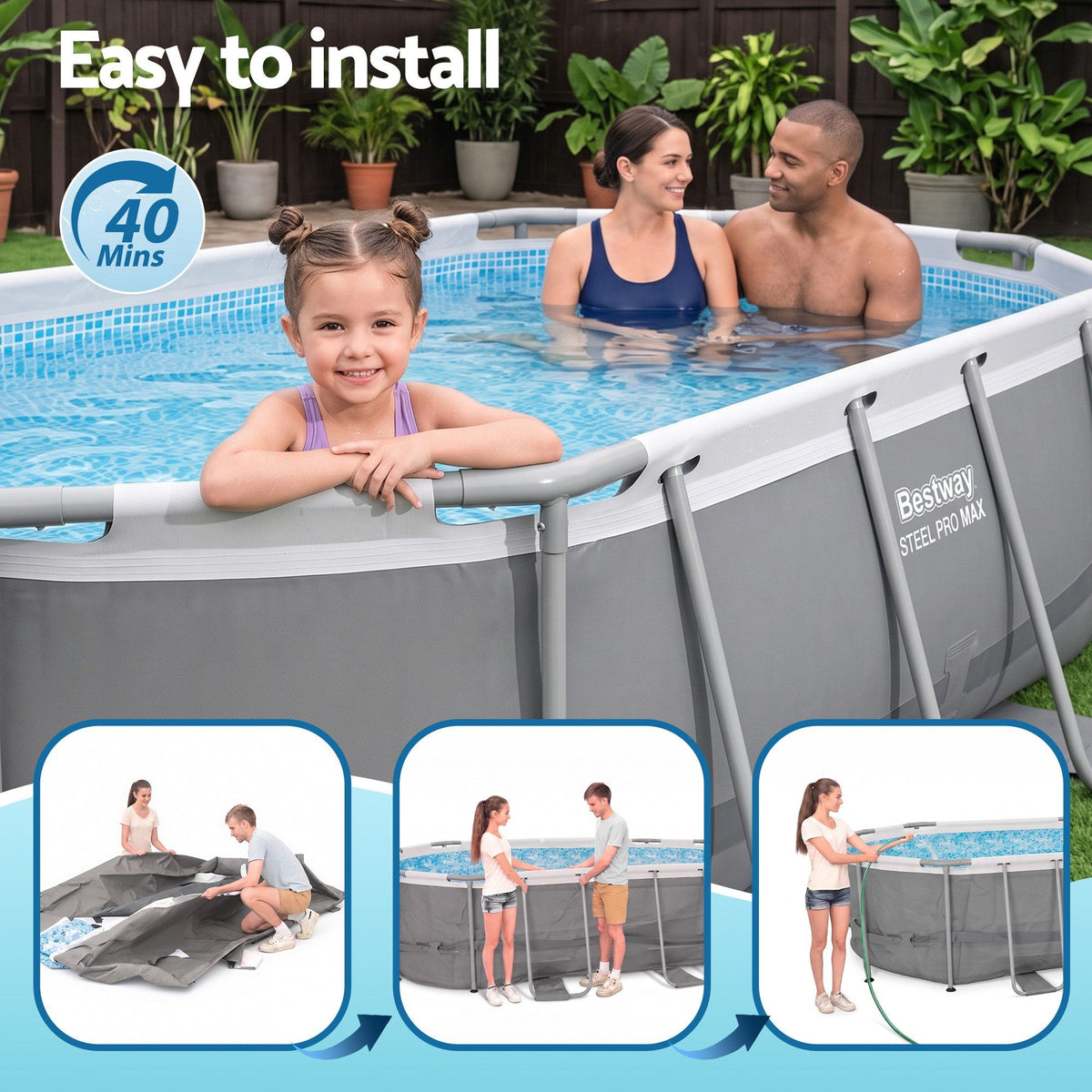 Bestway Swimming Pools 305cm x 200cm x 84cm Steel Above Ground Backyard Pool Set-Home &amp; Garden > Pool &amp; Accessories > Swimming Pools-PEROZ Accessories