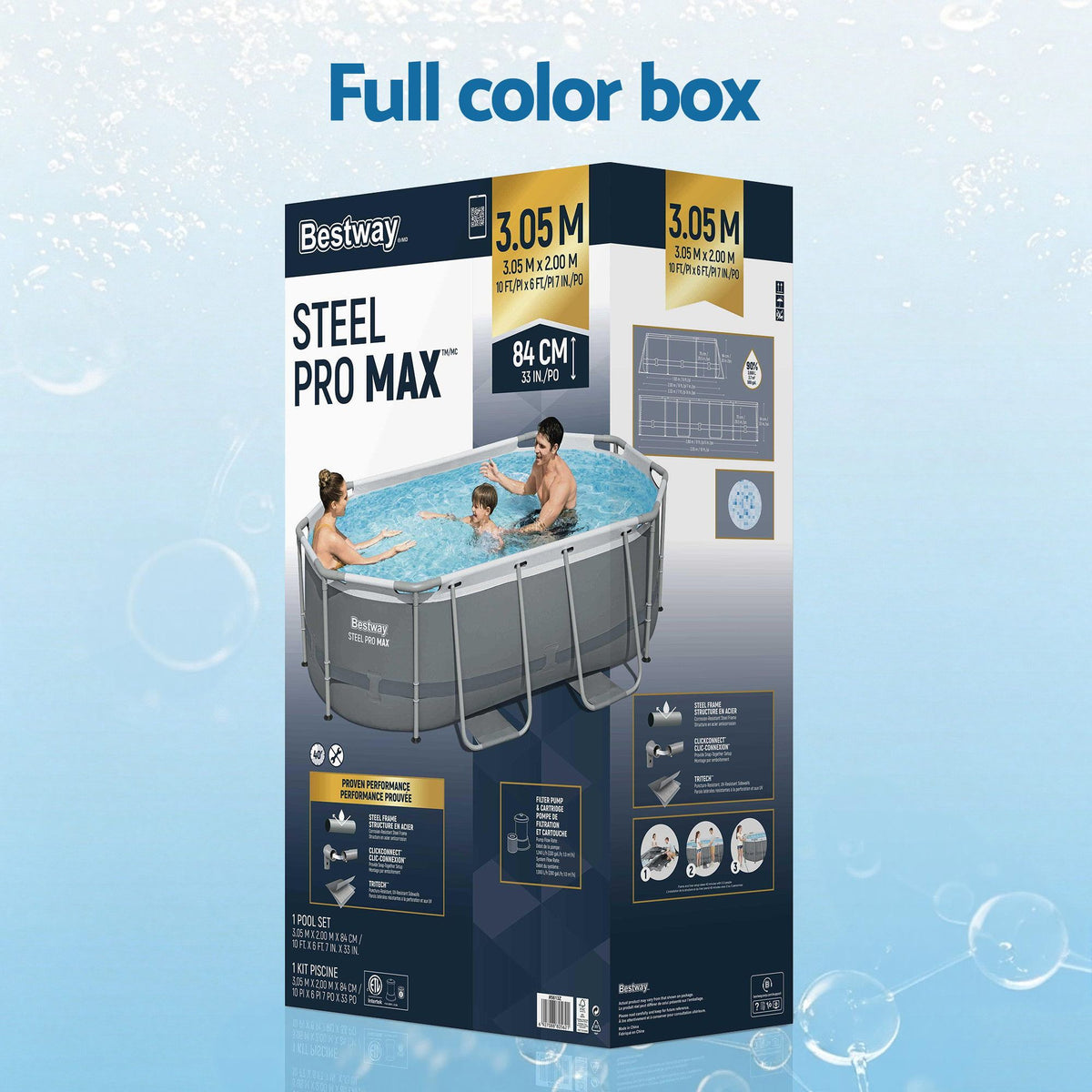 Bestway Swimming Pools 305cm x 200cm x 84cm Steel Above Ground Backyard Pool Set-Home &amp; Garden > Pool &amp; Accessories > Swimming Pools-PEROZ Accessories