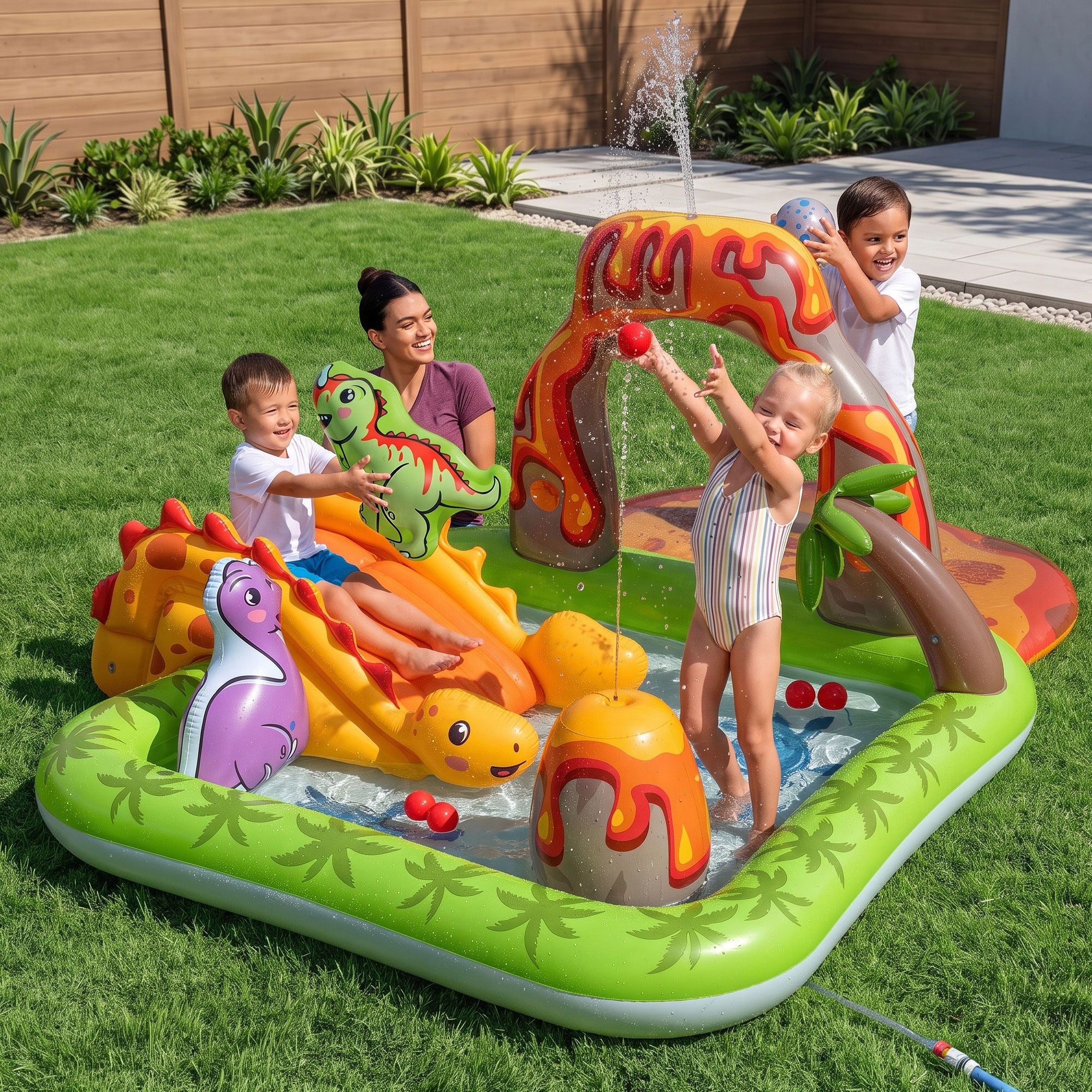 Bestway Inflatable Kids Pool with Slide Balls Play Dinosaur Toy 262cmx188cm