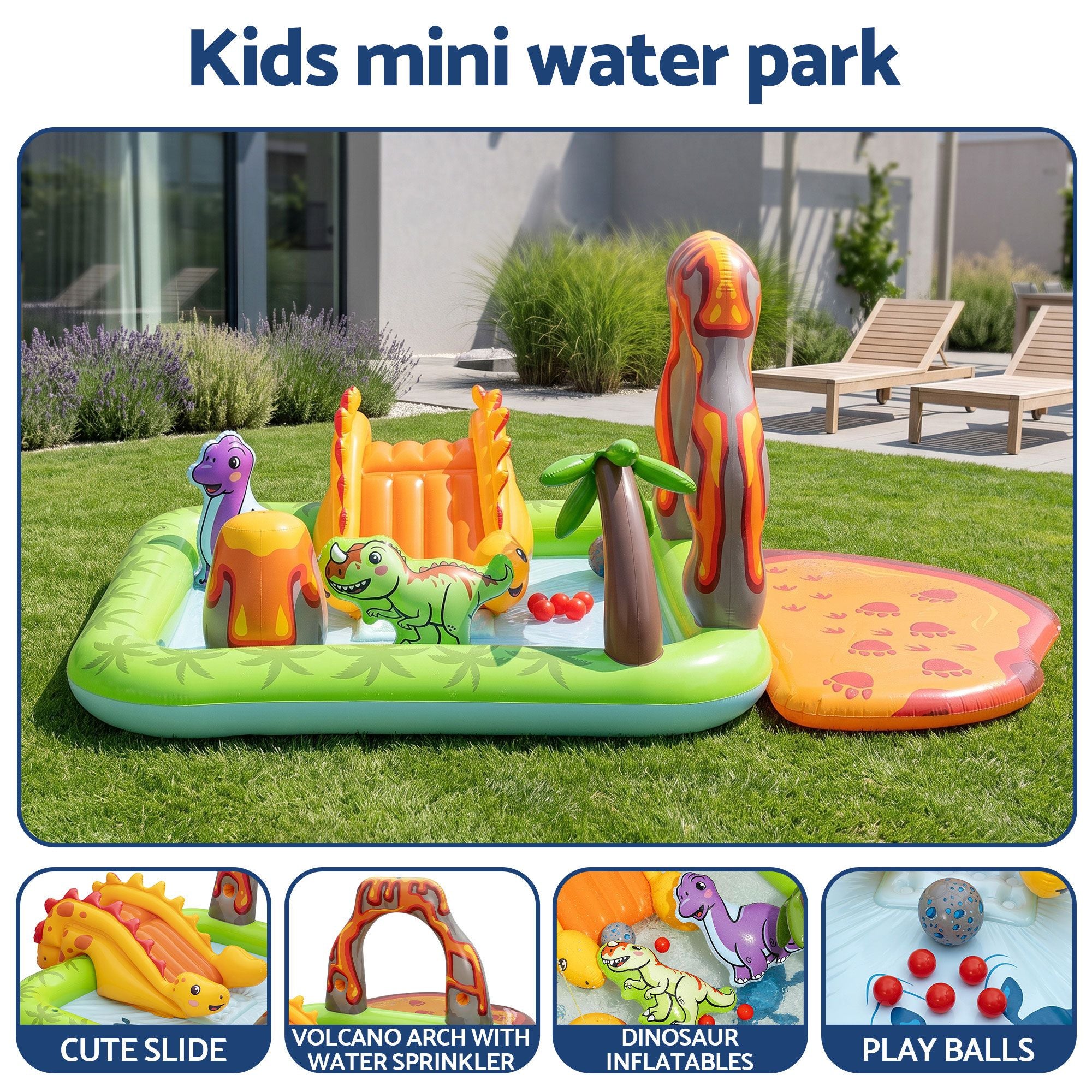 Bestway Inflatable Kids Pool with Slide Balls Play Dinosaur Toy 262cmx188cm
