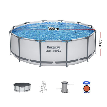 Bestway 366cm Swimming Pool Above Ground Pools Round Filter Pump Cover Ladder-Home &amp; Garden > Pool &amp; Accessories > Swimming Pools-PEROZ Accessories