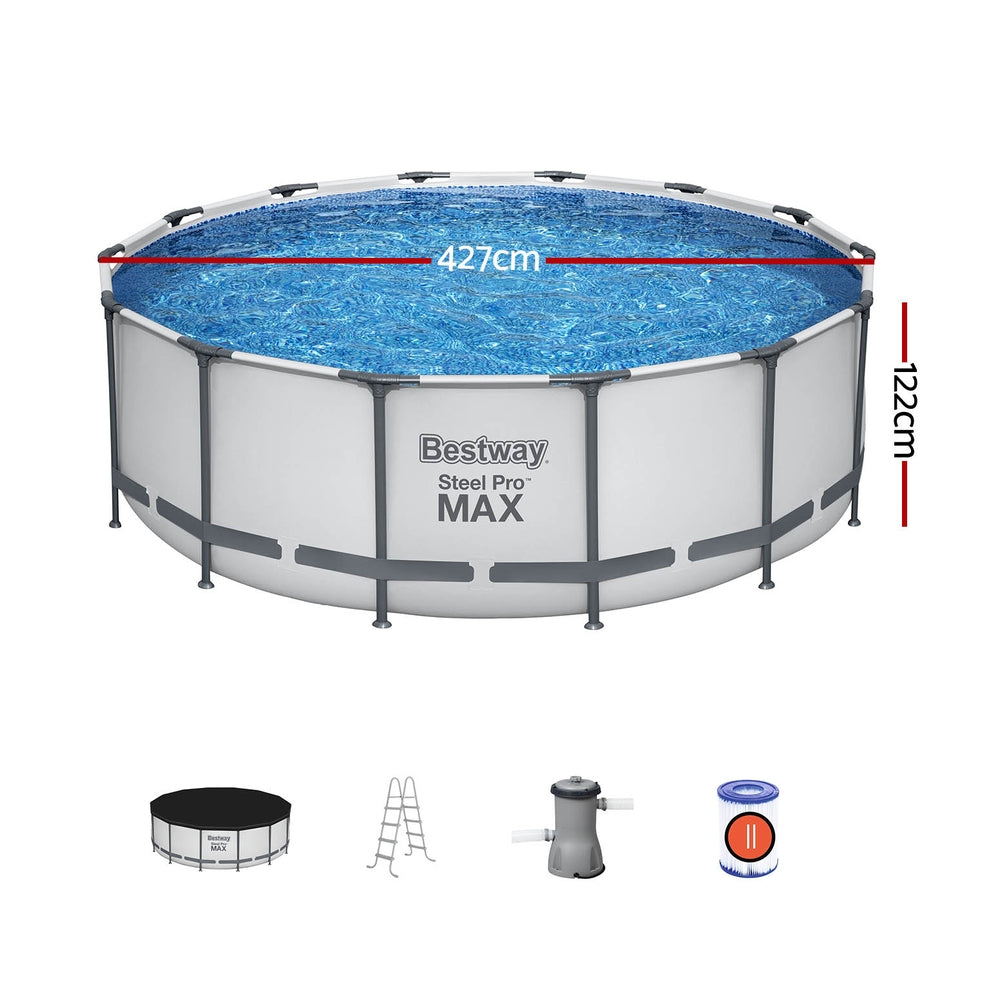 Bestway Swimming Pool 427x427x122cm Steel Frame Above Ground Pools Round Filter Pump Ladder-Home &amp; Garden &gt; Pool &amp; Accessories &gt; Swimming Pools-PEROZ Accessories