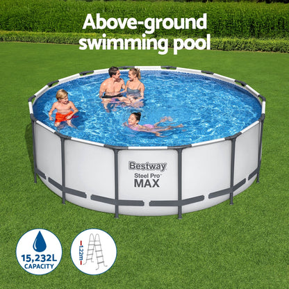 Bestway Swimming Pool 427x427x122cm Steel Frame Above Ground Pools Round Filter Pump Ladder-Home &amp; Garden &gt; Pool &amp; Accessories &gt; Swimming Pools-PEROZ Accessories