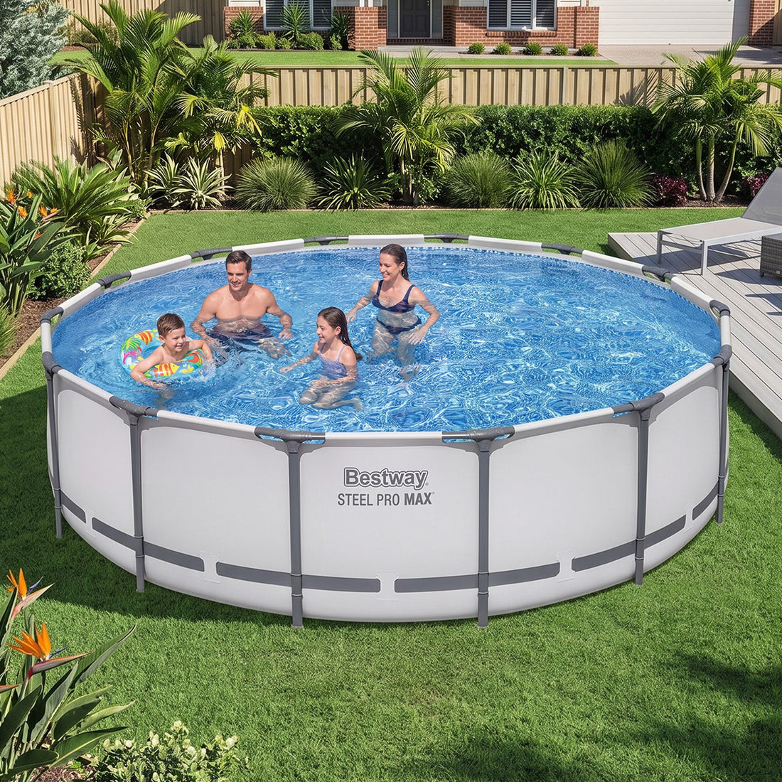 Bestway Swimming Pools 427cm x 107cm Steel Above Ground Round Backyard Pool Set White-Home &amp; Garden > Pool &amp; Accessories > Swimming Pools-PEROZ Accessories