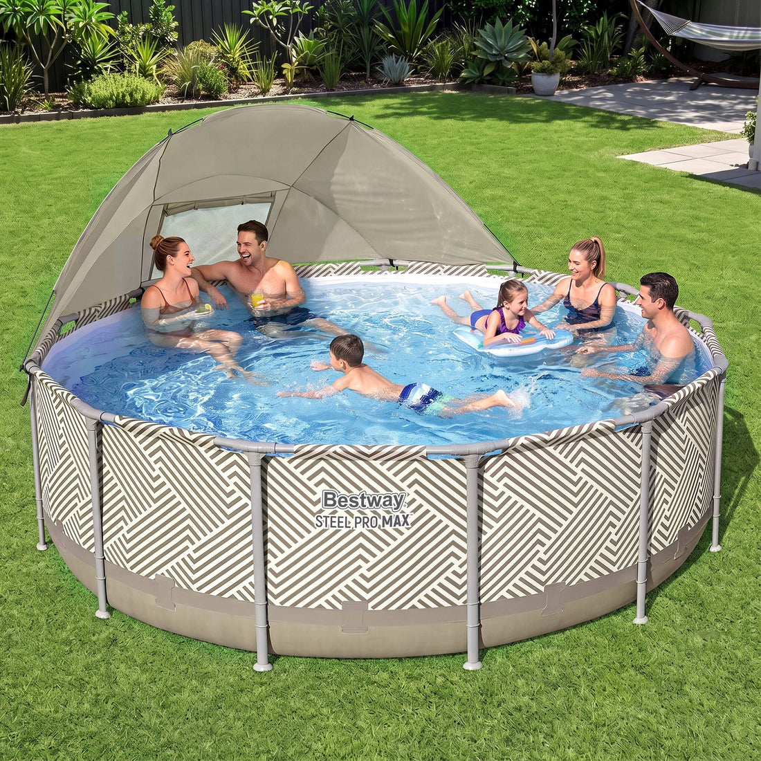 Bestway Swimming Pools 396cm x 107cm Steel Above Ground Canopy Backyard Pool Set White-Home &amp; Garden > Pool &amp; Accessories > Swimming Pools-PEROZ Accessories
