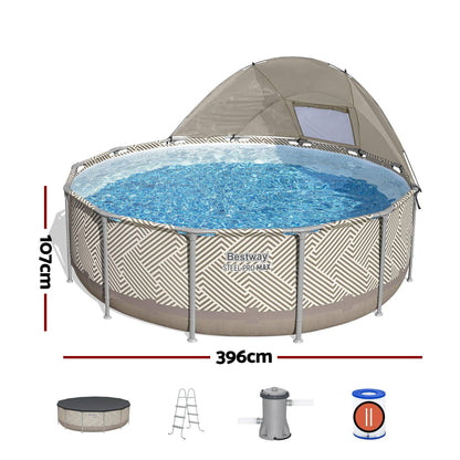 Bestway Swimming Pools 396cm x 107cm Steel Above Ground Canopy Backyard Pool Set White-Home &amp; Garden > Pool &amp; Accessories > Swimming Pools-PEROZ Accessories